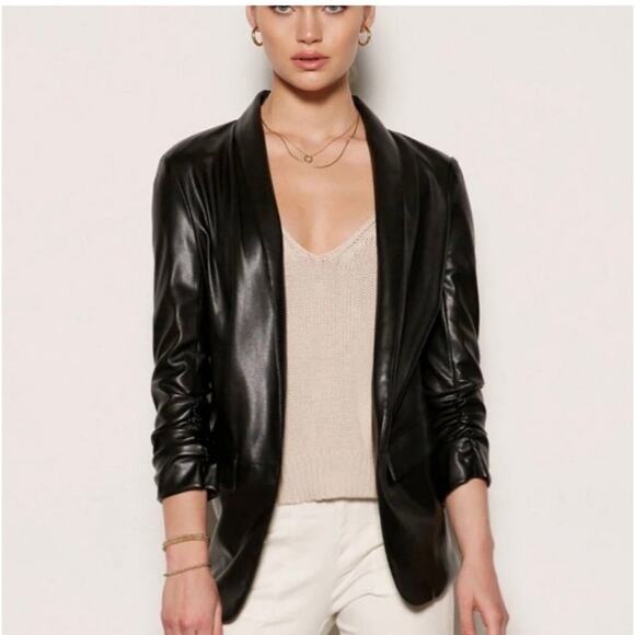 Tart Collection Kia Vegan Leather Blazer in Black Size Small - Picture 1 of 11